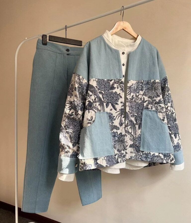 ست کت و شلوار جنس لینن طرحدار